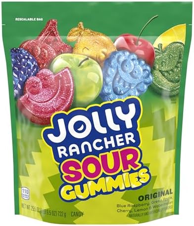 JOLLY RANCHER Sour Gummies Assorted Fruit Flavored Candy Resealable Bag, 25.5 oz