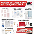 M2 BASICS 300 Piece First Aid Kit, 40 Items, Compact Emergency Medical Kit with Durable Carry Bag for Home, Car, Travel, Office, Camping
