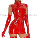Women Sexy Tank Leather Dress, Gloves Not Included, Wetlook, Plus Size, Shiny Latex Hip Skirt