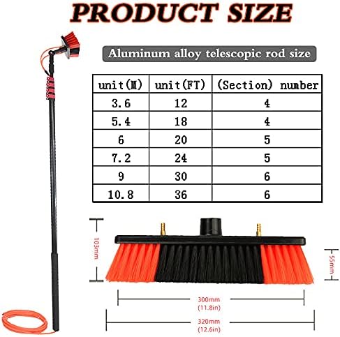 Window Cleaning Brush,Water Fed Pole Brush System,Extendable Cleaning Brush,for Cleaning Outer Window Glass, Tile Walls,Glass Curtain Wall,Solar Panel Surface(12-36ft),6M/20FT