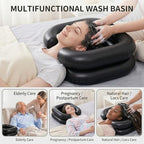 Inflatable Shampoo Basin, Portable Hair Washing Bowl with Drain Hose, Double-Layer Ergonomic Neck Support & Leak-Proof Design, for Bedridden, Disabled, Elderly and Pregnant Women (black）
