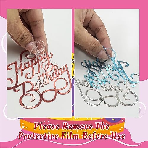40 PCS Happy Birthday Cake Toppers Mirror Acrylic Toppers with 10 Styles 4 Colors for Birthday Party Cake Desserts Pastries