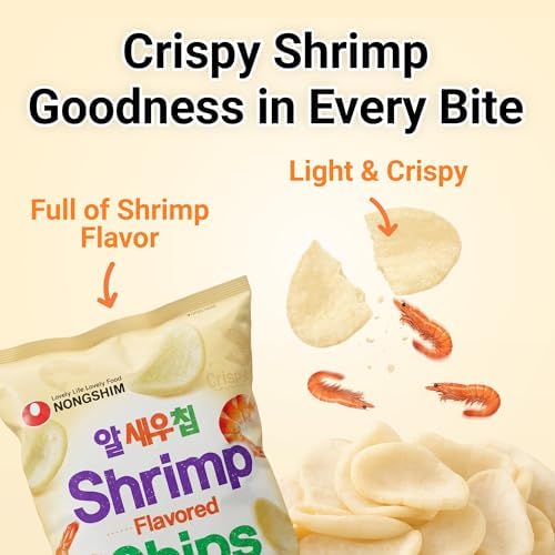 Nongshim Shrimp Flavored Chips, Light and Crispy Seafood Snack, Savory Shrimp Taste, Thin Crunchy Texture, Great for Dipping or Snacking, 1.58 oz (Pack of 20)