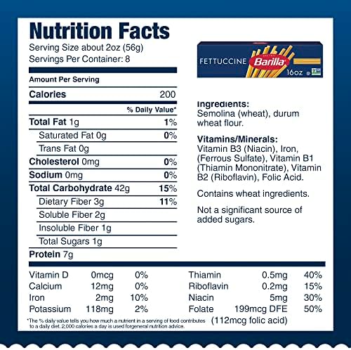 Barilla Fettuccine Pasta, 16 oz. Box (Pack of 20) - Non-GMO, Made with Durum Wheat Semolina - Kosher Certified