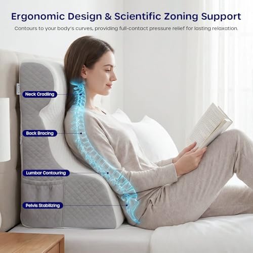 Wedge Pillow for Sleeping - Orthopedic Bed Wedge Pillow for Post-Surgery Recovery, Acid Reflux & Snoring Relief - Memory Foam Back Support Pillow for Sitting Up in Bed, Headboard Cushion - White
