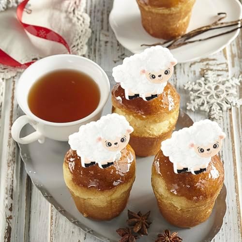 60 Pack Edible Sheep Cupcake Toppers Farm Animals Theme Cupcake Picks Water Paper Sheep Farm Animal Decorations for Baby Shower Kids Boys Girls Birthday Baby Shower Party Supplies