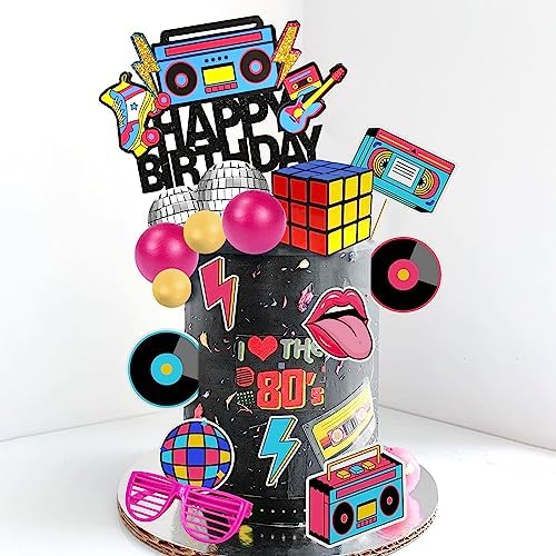 20 PCS 80s 90s Cake Toppers Retro Hip Hop Cake Decorations for Born in the 80's 90’s Decade Throwback Decorations Supplies (style 1)