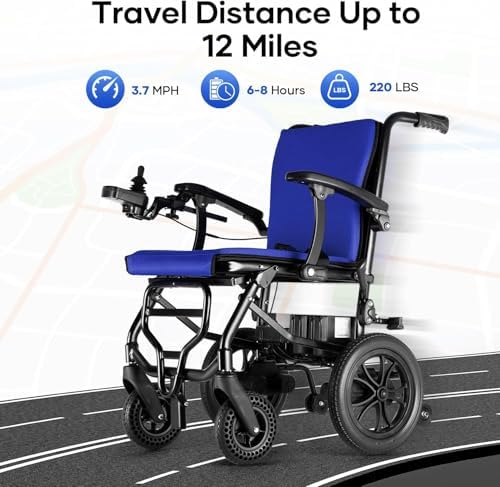 Lightweight Foldable Electric Wheelchair for Adults Seniors 30 Lbs Compact Motorized Wheelchair with Detachable Battery Airline Approved(Blue)