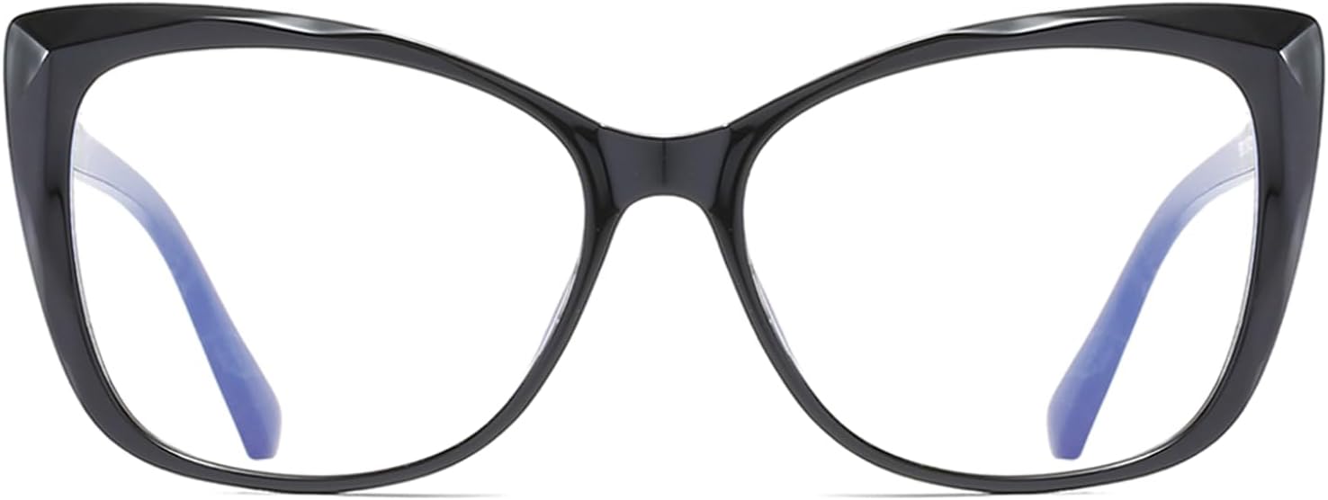 Oversized Cat-Eye Reading Glasses for Women Men, Lightweight Large Readers Trendy Eyeglasses (Black, +2.25)