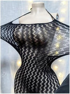 OYOANGLE Women's Fishnet Halter Bodycon Lingerie Dress Sexy Hollow Out See Through Sleeveless Chemise Beach Cover Up Dress