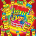 TOXIC WASTE - Hazardously Sour Candy - Apple, Watermelon, Lemon, Blue Raspberry, & Black Cherry Flavors - 3 oz. Tie Dye Bank - Stickers Included