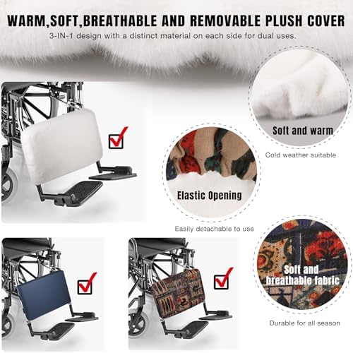 Wheelchair Leg Rest Support Pad with Removable Faux Sheepskin Cover, 16" All-Season Leg Rest Cushion for Seniors, &Warm Fleece Sleeve Set, Prevents Feet Sliding, Ideal Care Gift for Disabled