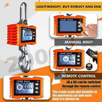 YATOINTO 2200lb Digital Crane Scale High Precision Heavy Duty Industrial Hanging Scale with Remote Control Aluminum Case CE Certified Electronic Weighing Crane Scale, for Garage Farm Hunting (Orange)