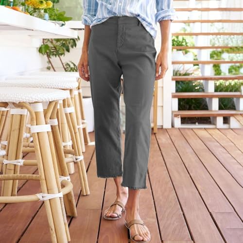Womens Cotton Linen Cropped Pants Straight Leg Capris Loose Fit Summer Casual Ankle Length Work Trousers 2025