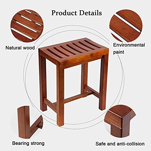 Wooden Shower Stool/Walnut Non-Slip Large Spa Bath Chair | Waterproof Bathroom Seat Bench for Elderly | Living Room/Kitchen/Bedroom/Home Footstool, 42X28X50 cm