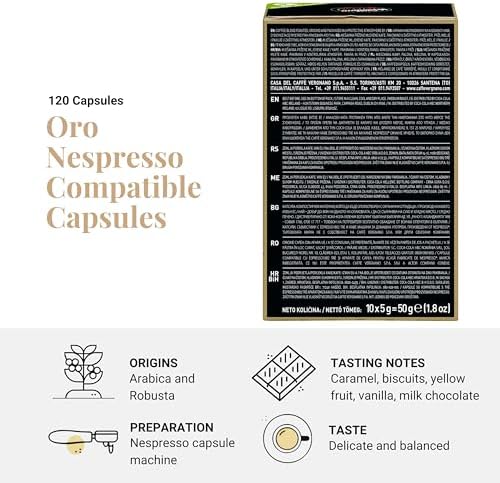 Caffe Vergnano 1882 120 Count Oro Original Line Machine Compatible, Compostable Expresso Capsules, Arabica Medium Roast Coffee Pods with notes of Vanilla and Milk Chocolate, Intensity 4/10