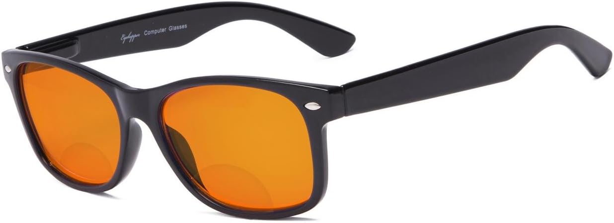 Eyekepper Blue Blocking Amber Bifocal Glasses for Sleep-Nighttime Bifocal Readers-Special Orange Tinted Glasses for Women Men (Black, +1.50)