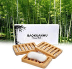 3 Pack Bamboo Wood Soap Dish Bar Soap Holder with Self Draining Tray Natural Waterfall Drain Soap Saver for Shower Bathroom Kitchen