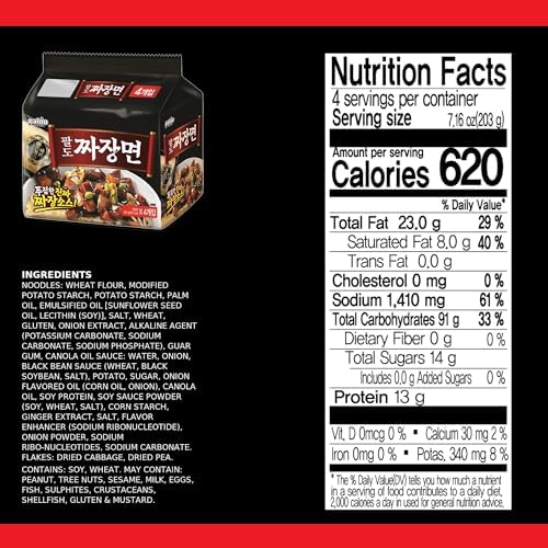Paldo Fun & Yum Jjajangmen Instant Noodles, Pack of 4, Brothless Chajang Ramen with Savory & Sweet Black Bean Sauce, Oriental Style Korean Ramyun, Soupless K-Food, (Pack of 4)