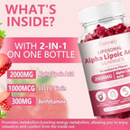 2 Pack Liposomal Alpha Lipoic Acid Gummies 2000mg Gummies,High Potency ALA Complex Biotin & Benfotiamine for Antioxidant, Brain Health and Nerve* Support,Liposomal Enhance 98% Absorption