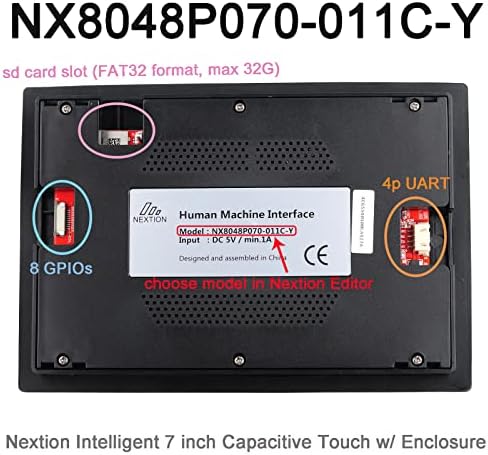 Nextion Intelligent 7 inch HMI Display 5V Capacitive Touch Screen 800x480 TFT LCD w/Enclosure Case for Arduino (NX8048P070-011C-Y)