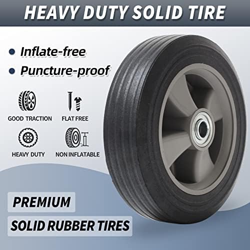 GICOOL 8" x 2" Flat-Free Solid Rubber Tire and Wheel with Ball Bearings and 5/8" Axle Bore Hole, 2" Offset Hub, For Hand Truck Dolly Trolley Garden Wagon Cart Generator Replacement Tire, 2 Pack