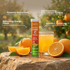 ORZAX Vitamin C 1000mg Effervescent Tablets | Dissolvable Sugar Free Immune & Antioxidant Support | Orange Flavored Fizzy Vitamin C Drink Tablets | 20 Tablets