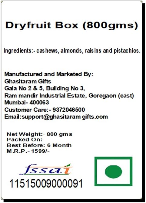 Ghasitaram Gifts Rakhi Gifts for Brothers Rakhi Dyfruits- Ghasitaram's Dryfruit Box 800 GMS with Rudraksh Rakhi