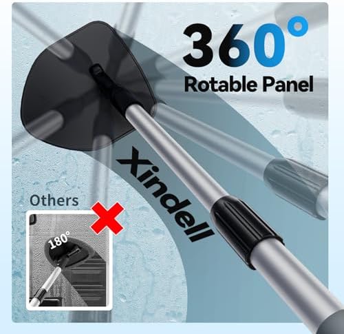 XINDELL Windshield Cleaner Tool, Car Window Cleaning Kit with 4 Reusable Microfiber Pads, Extendable Handle & 360° Rotating Head, Safety Hammer, Streak-Free Auto Glass Wiper for Car Truck SUV RV