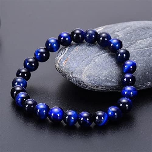 WFJ Blue Tiger Eye Bracelet Men Women Gemstone Beaded Protection Bracelet Helps Insight and Focus, 8mm…