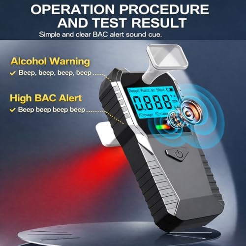 Portable Breathalyzer Alcohol Tester, Digital Breath Alcohol Detector with LCD Display, Multi-Unit BAC & Alcohol Level Indicator, Personal Tester for Home & Travel
