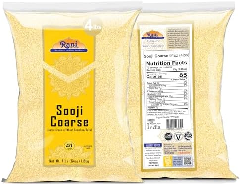 Rani Sooji Coarse (Farina, Suji, Rava, Rawa, Wheat Semolina) Flour 64oz (4lbs) 1.81kg Bulk ~ All Natural | Vegan | NON-GMO | Indian Origin