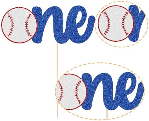 1 Pack Baseball One Cake Topper Glitter Sport Theme First Birthday Cake Decoration for Baseball Theme Kids 1st Birthday Party Cake Decorations Supplies