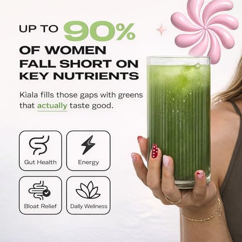 Kiala Nutrition Super Greens, Organic Greens Powder with Spirulina & Chlorella for Digestion, Gut Health, Immunity, Adaptogens, Energy, Gluten Free, Vegan, Sugar Free, Watermelon Slush, 30 Servings