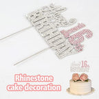 Happy 16th Birthday Silver & Pink Rhinestone Cake Topper - Cheers to 16 Years Old Sixteen Bday Metal Sparkly Cake Centerpieces Topper Decorations Sign.