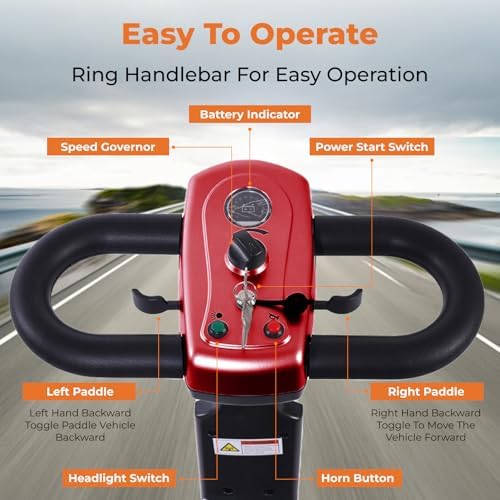 Electric Mobility Scooter for Adults & Seniors, 4-Wheel Foldable Mobility Scooter with 12.4-Mile Range, 4.9 MPH Powered Wheelchair, 330 lbs Capacity, LED Headlight & Basket, Red