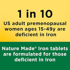 Nature Made Iron 65 mg (325 mg Ferrous Sulfate) Tablets, Iron Supplements, Dietary Supplement for Red Blood Cell Support, 180 Tablets, 180 Day Supply