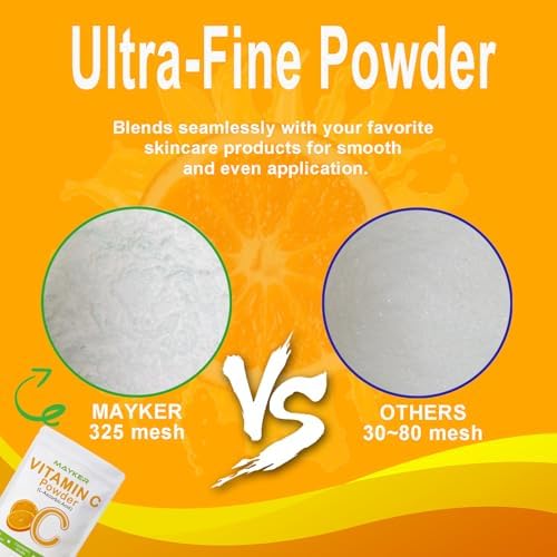 MAYKER Ultra Fine Vitamin C Powder For Face, 1.76oz, Pure Cosmetic Grade L-Ascorbic Acid Powder For DIY Skincare, Serums & Creams