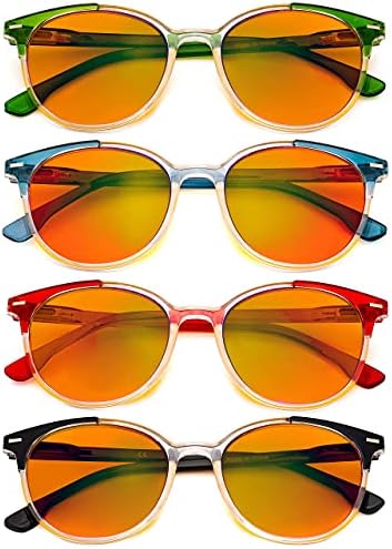 Eyekepper 4-pack Round Reading Glasses Blue Light Blocking Women Orange Tinted +1.75