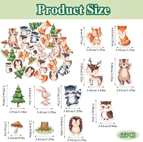 66PCS Edible Woodland Animal Cupcake Toppers Wafer Paper Woodland Theme Animal Cupcake Decoration Edible Bear Fox Squirrel Cake Decoration for Woodland Party Birthday Cake Decor