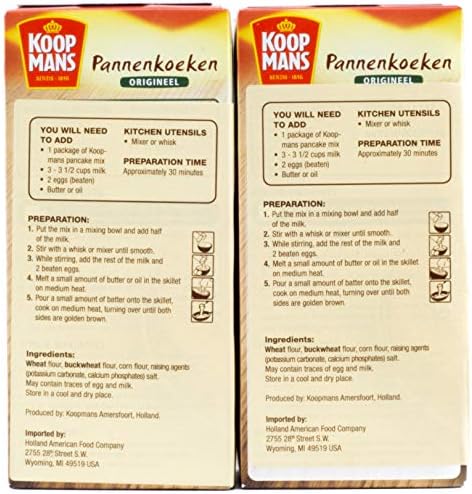 Koopman's Dutch Pancake Mix, Pannen Koeken - Original PannenKoeken Mix, Dutch Holland Import, 14.1 Oz. Per Box (Pack of 2)
