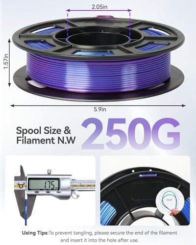 Epelay 3D Printing Filament, Silk 3D PLA Printer Filament 1.75mm, Shiny Dual Color Change & Neatly Wound, Blue Series 4 x 250g Spools for Most FDM Printers