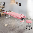 Yaheetech Adjustable Massage Bed 2-Section Folding Spa Beds Salon Bed Massage Couch with Salon & Spa Stool Massage Therapy Table Adjustable Chair Swivel Stools Pink