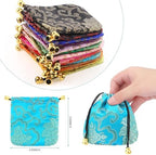 Huquary 60 Pcs Silk Jewelry Pouch Drawstring Gift Bags Bulk 4 x 4 Inches Potli Bags for Return Gifts Indian Diwali Gift Bag Mini Satin Brocade Embroidered Coin Purse for Women Selling Pooja