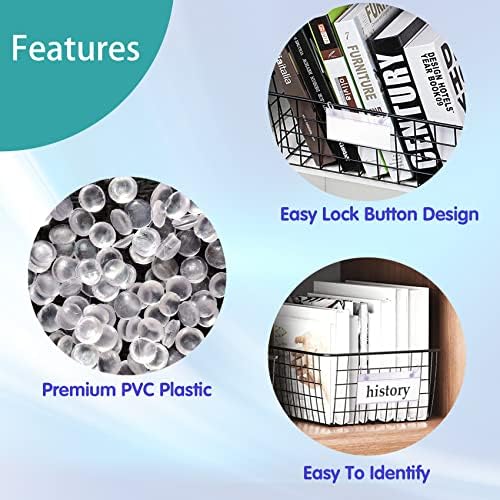 ELEMGULY Basket Label Holders, 40PCS Plastic Basket Label Clips with Easy Button Lock Design, Wire Shelf Label Holder Wire Rack Display Holder Price Sign for Home Market (40pcs Label Paper Included)