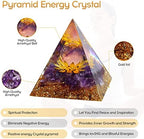 Hopeseed Orgone Crystal Pyramid for Positive Energy, Flower of Life Orgonite Amethyst Healing Crystals Pyramid for Reduce Stress Chakra Healing Meditation Attract Lucky, with 2 White Crystals Stones