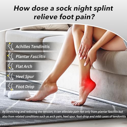 Plantar Fasciitis Night Splint Sock with Massage Ball for Tension Relief, Alleviate Pain from Plantar Fasciitis, Arch Pain, Heel Spur, Foot-drop and Achilles Tendonitis, Soft and Comfortable Foot Brace for Men and Women, Medium-Black