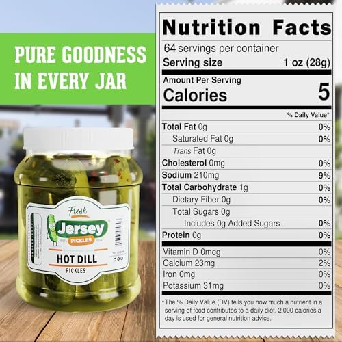 Jersey Pickles - Hot Dill (Half Gallon) - Fresh, Keto-Friendly, and Perfect for Snacks, Sandwiches, or Salads – The perfect Pickle Jars Cornichon for Families or Gatherings