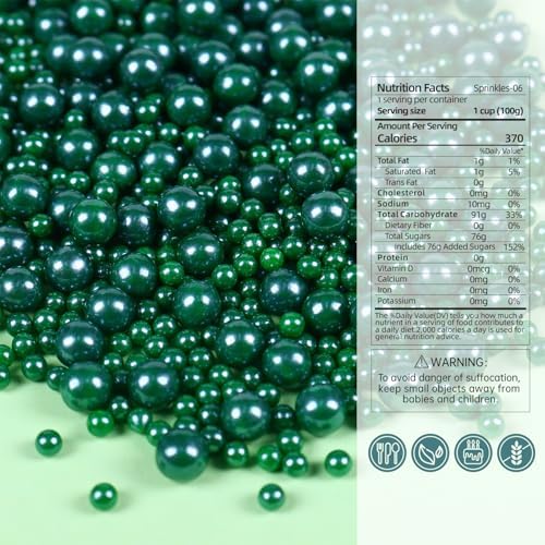 Dark Green Sprinkles for Cake Decorations 3.52 ounce Edible Pearl Sugar Sprinkles for Cupcake Toppers Wedding Party Valentines Halloween Christmas Supplies