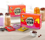 J WAY Instant Boba Bubble Pearl Variety Milk Tea Fruity Tea Kit with Authentic Brown Sugar Caramel Fruity Tapioca Boba, Ready in Under One Minute, Paper Straws Included - Gift Box - 10 Servings